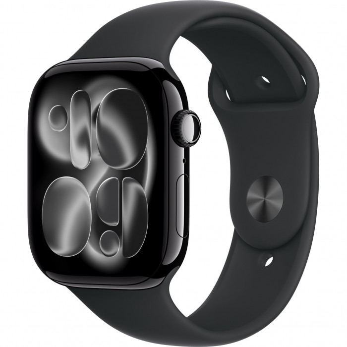 Apple Watch 11 46mm, Jet Black Aluminum, Black Sport Band, M/L