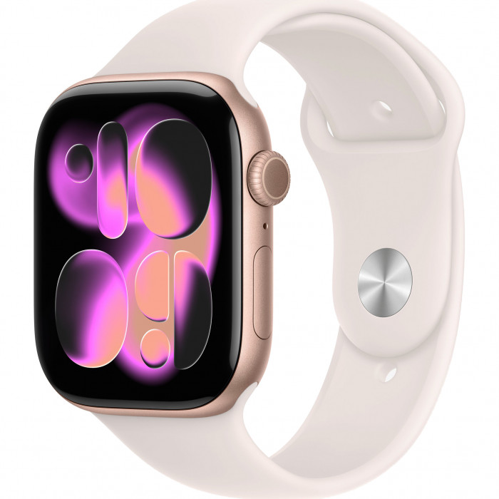 Apple Watch 11 46mm, Rose Gold Aluminum, Light Blush Sport Band, M/L