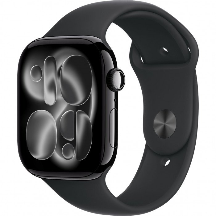 Apple Watch 11 46mm, Jet Black Aluminum, Black Sport Band, M/L