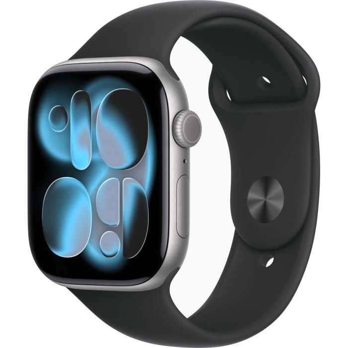 Apple Watch 11 46mm, Space Gray Aluminum, Black Sport Band, S/M