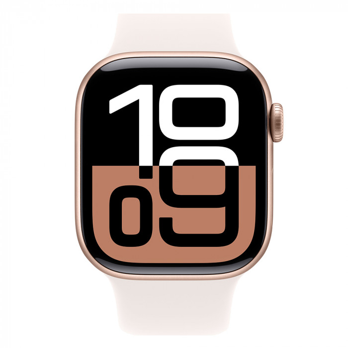 Apple Watch 10 46mm, Aluminum Rose Gold, Ремешок Light Blush Sport Band, размер S/M