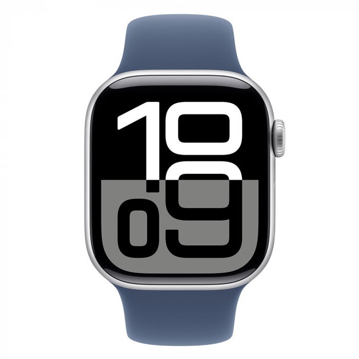 Apple Watch 10 46mm, Aluminum Silver, Ремешок Denim Sport Band, размер M/L