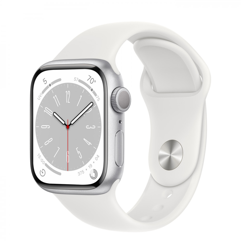 Apple Watch 8 45mm, Silver/White Sport Band