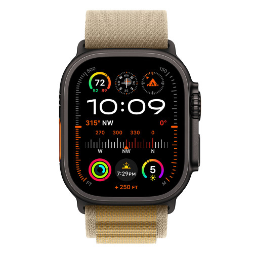 Apple Watch Ultra 2 (2024) 49mm Black Titanium, Alpine Loop, Tan L