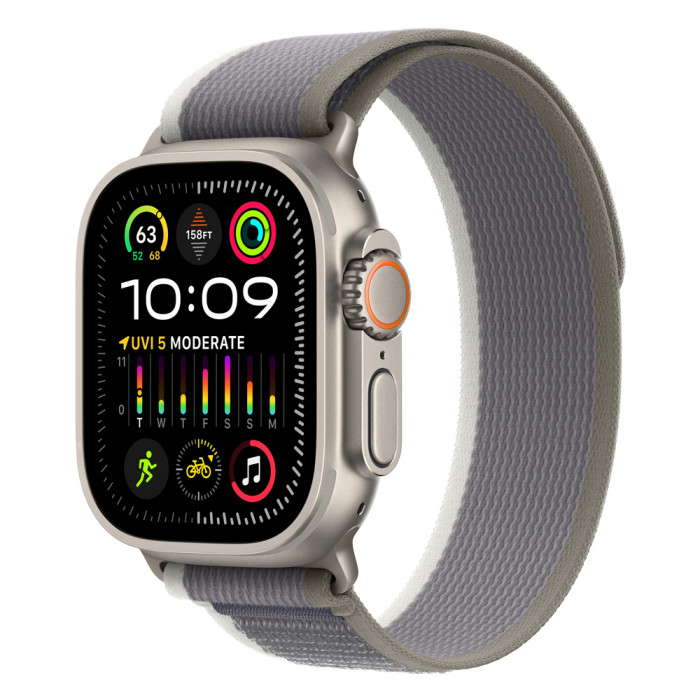 Apple Watch Ultra 2 49mm Titanium Trail Loop, Green/Gray S/M