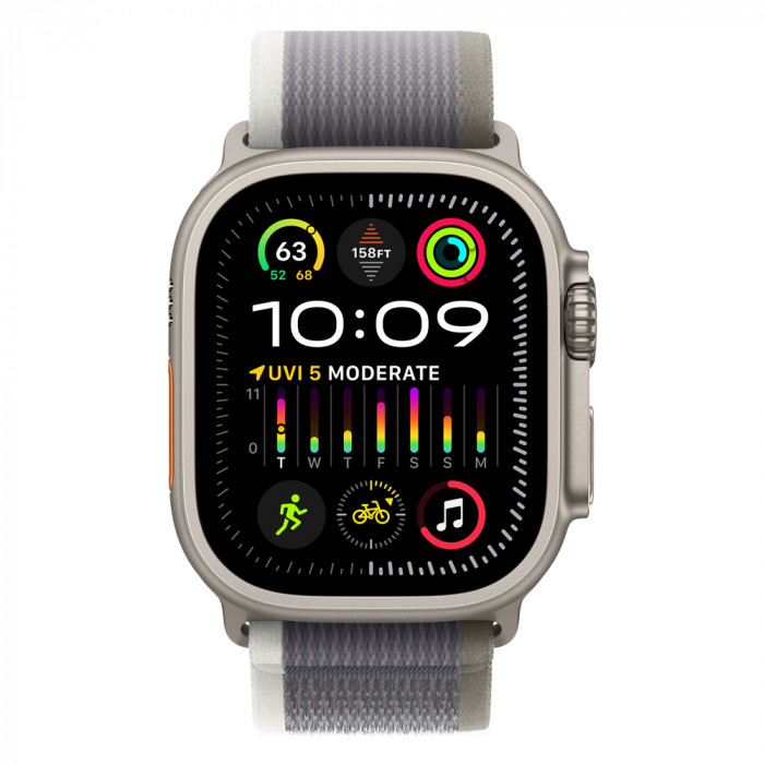 Apple Watch Ultra 2 49mm Titanium Trail Loop, Green/Gray S/M