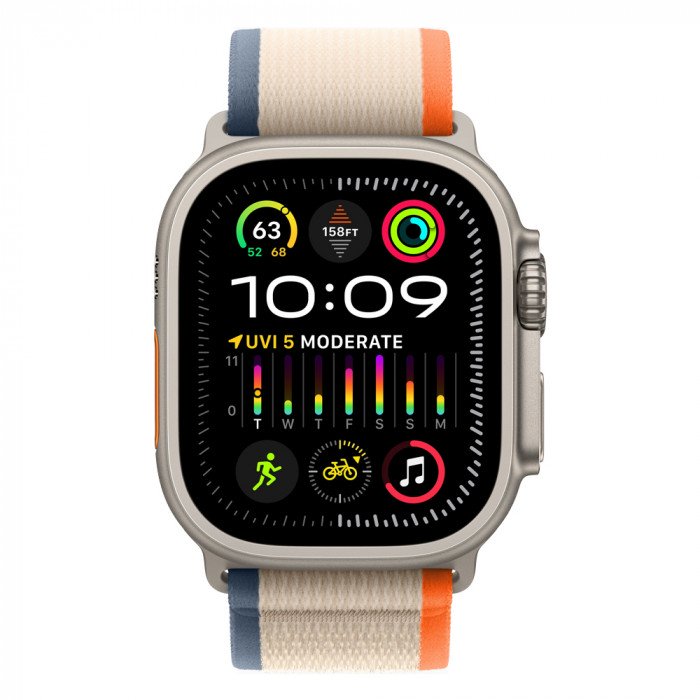 Apple Watch Ultra 2 49mm Titanium Trail Loop, Orange/Beige M/L