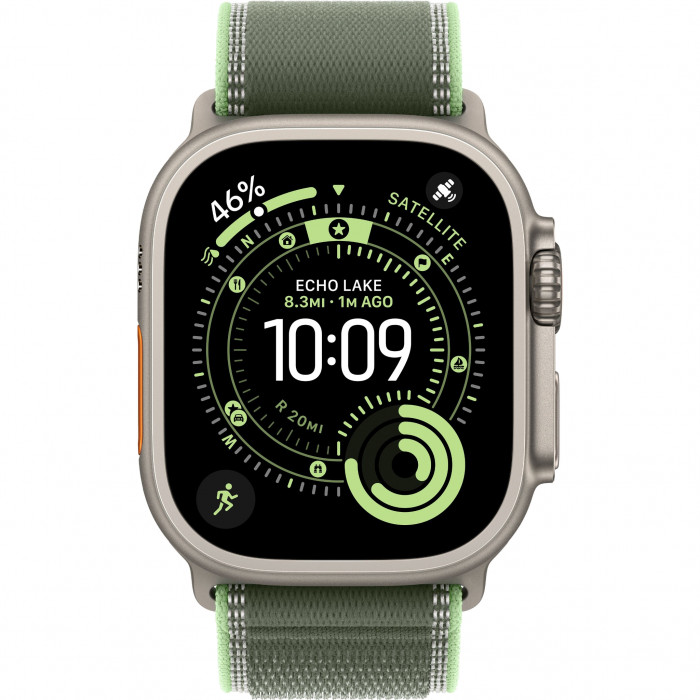 Apple Watch Ultra 3 49mm, Natural Titanium, Trail Loop Green/Neon, M/L