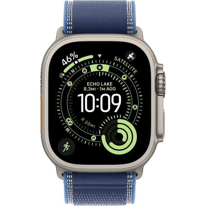 Apple Watch Ultra 3 49mm, Natural Titanium, Trail Loop Blue/Bright Blue, M/L