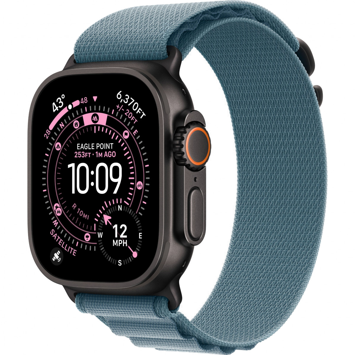 Apple Watch Ultra 3 49mm, Black Titanium, Alpine Loop Light Blue, M