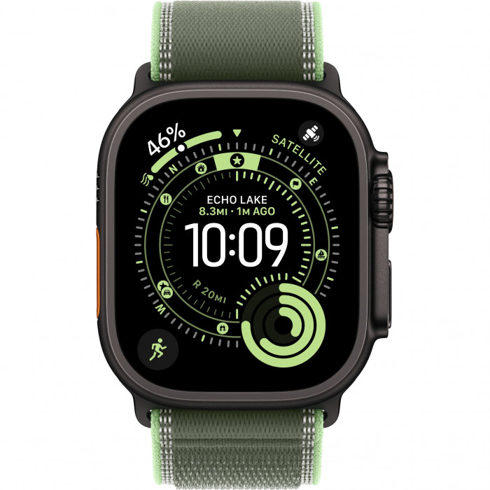 Apple Watch Ultra 3 49mm, Black Titanium, Trail Loop Green/Neon, S/M