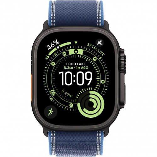 Apple Watch Ultra 3 49mm, Black Titanium, Trail Loop Blue/Bright Blue, M/L