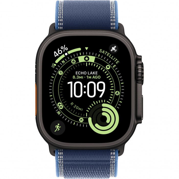 Apple Watch Ultra 3 49mm, Black Titanium, Trail Loop Blue/Bright Blue, M/L