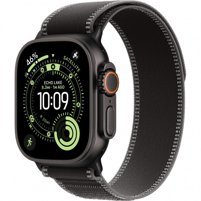 Apple Watch Ultra 3 49mm, Black Titanium, Trail Loop Black/Charcoal, M/L