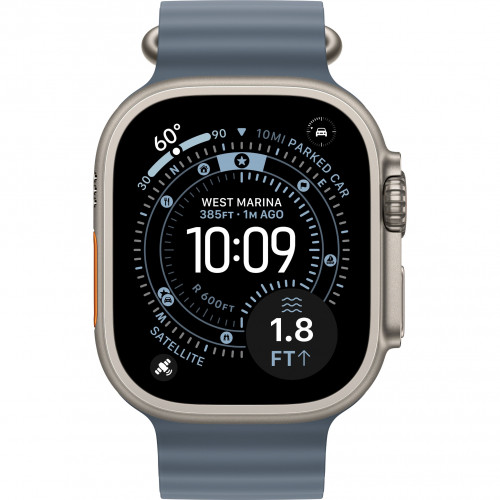 Apple Watch Ultra 3 49mm, Natural Titanium, Ocean Band Anchor Blue
