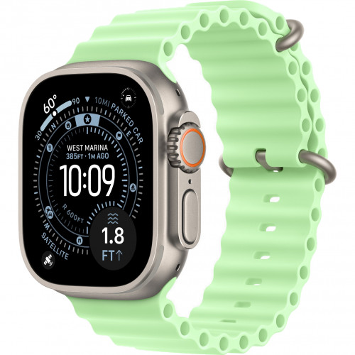 Apple Watch Ultra 3 49mm, Natural Titanium, Ocean Band Neon Green