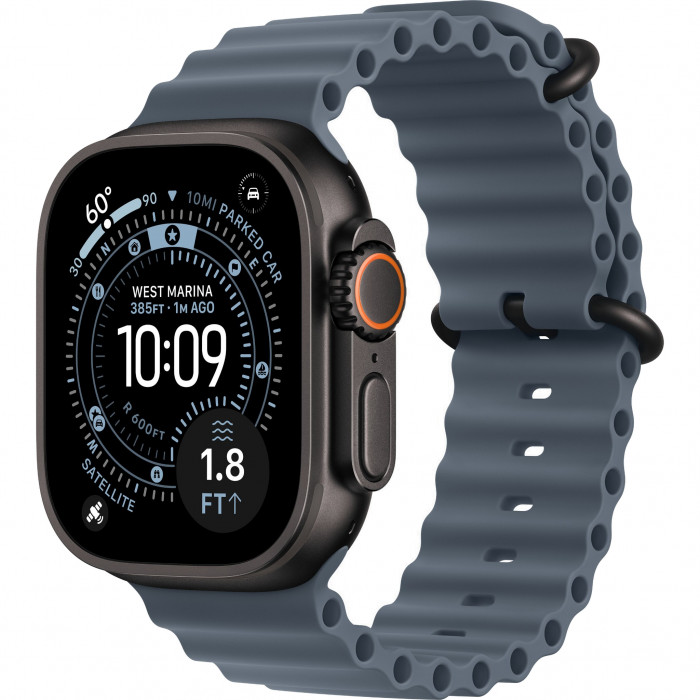 Apple Watch Ultra 3 49mm, Black Titanium, Ocean Band Anchor Blue