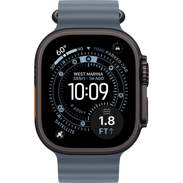 Apple Watch Ultra 3 49mm, Black Titanium, Ocean Band Anchor Blue