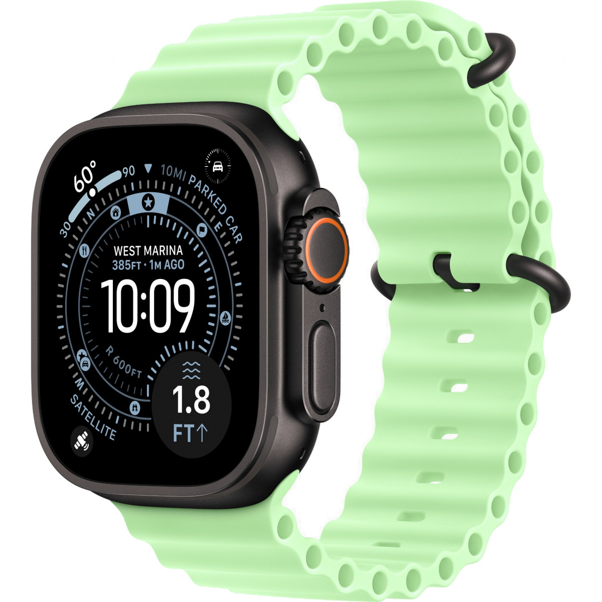 Apple Watch Ultra 3 49mm, Black Titanium, Ocean Band Neon Green