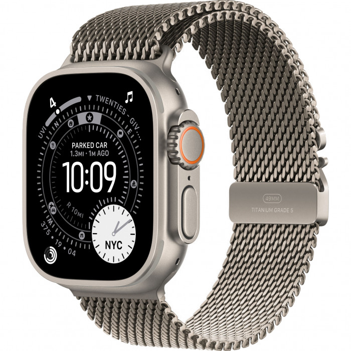 Apple Watch Ultra 3 49mm, Natural Titanium, Titanium Milanese Loop, M