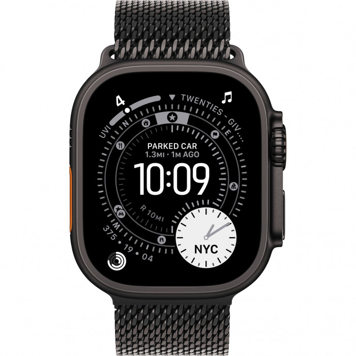 Apple Watch Ultra 3 49mm, Black Titanium, Titanium Milanese Loop, S