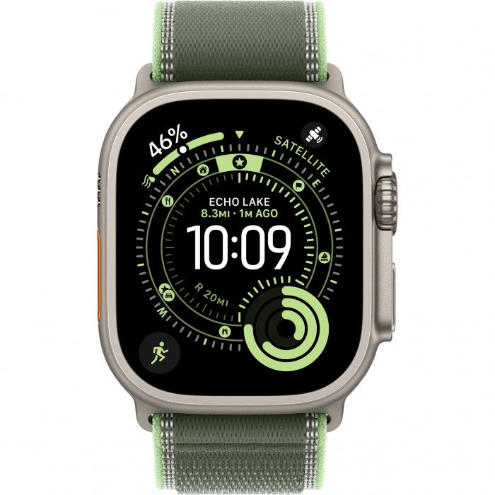 Apple Watch Ultra 3 49mm, Natural Titanium, Trail Loop Green/Neon, M/L