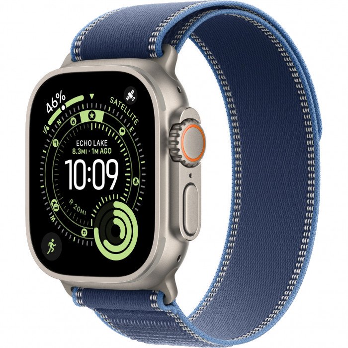 Apple Watch Ultra 3 49mm, Natural Titanium, Trail Loop Blue/Bright Blue, M/L