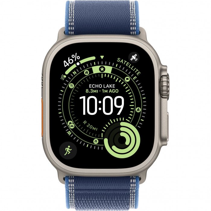 Apple Watch Ultra 3 49mm, Natural Titanium, Trail Loop Blue/Bright Blue, M/L