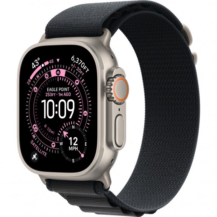 Apple Watch Ultra 3 49mm, Natural Titanium, Alpine Loop Black, M