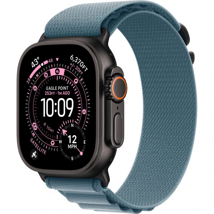 Apple Watch Ultra 3 49mm, Black Titanium, Alpine Loop Light Blue, S