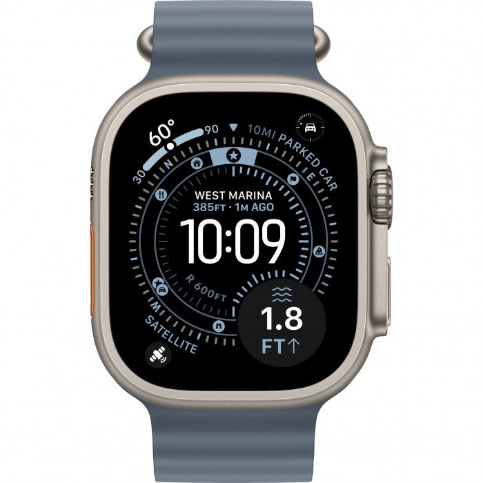 Apple Watch Ultra 3 49mm, Natural Titanium, Ocean Band Anchor Blue