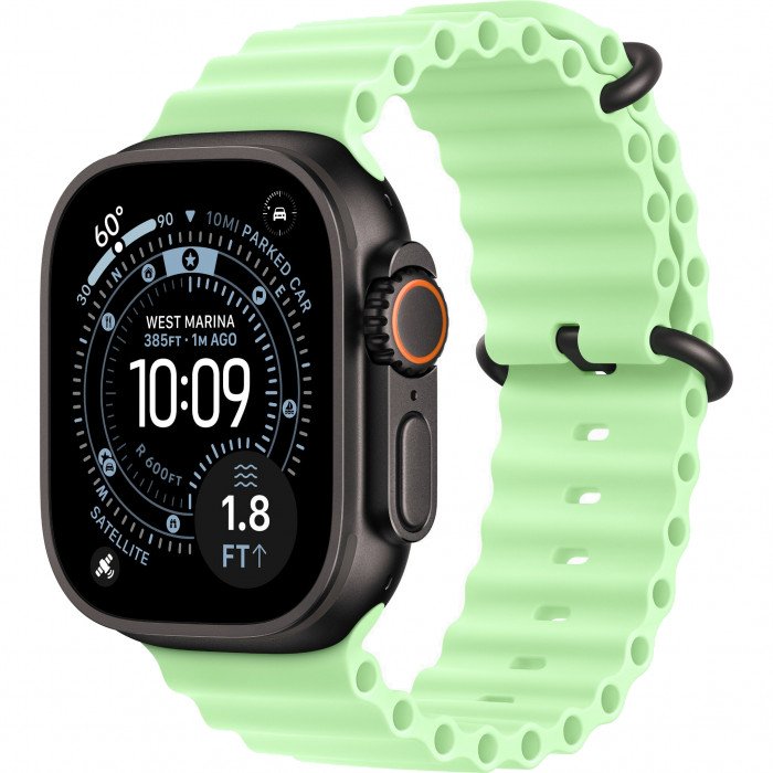 Apple Watch Ultra 3 49mm, Black Titanium, Ocean Band Neon Green