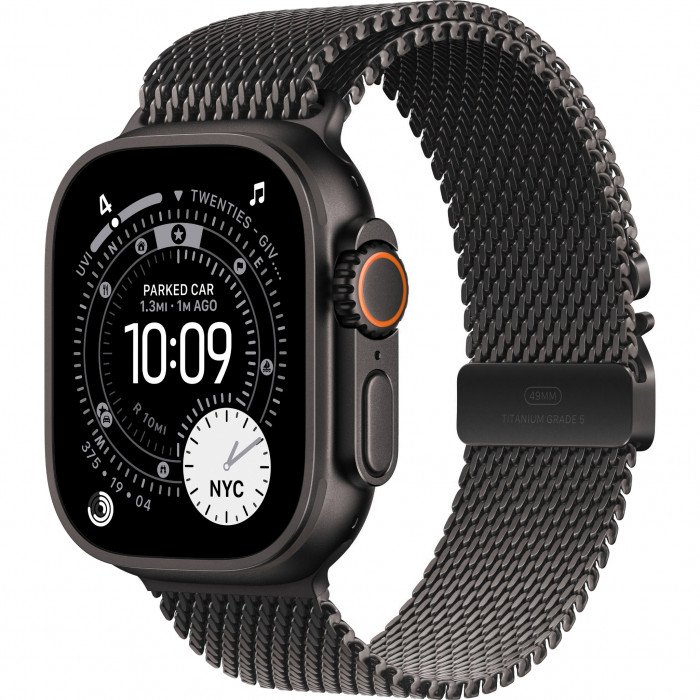Apple Watch Ultra 3 49mm, Black Titanium, Titanium Milanese Loop, L