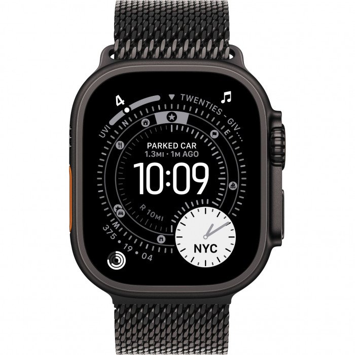 Apple Watch Ultra 3 49mm, Black Titanium, Titanium Milanese Loop, L