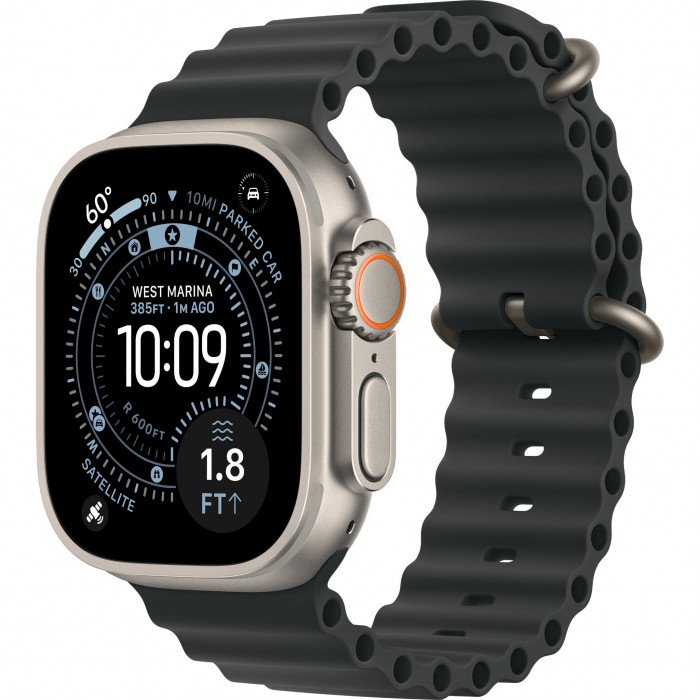 Apple Watch Ultra 3 49mm, Natural Titanium, Ocean Band Black