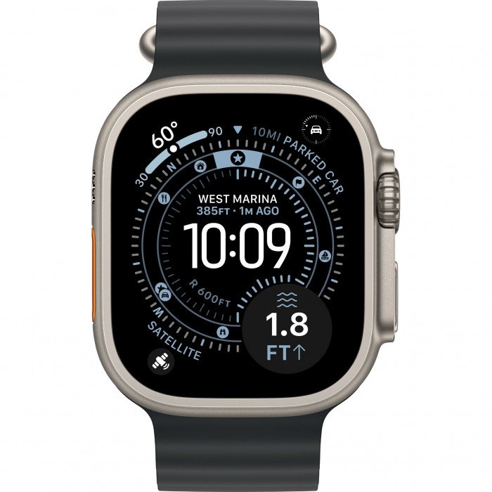 Apple Watch Ultra 3 49mm, Natural Titanium, Ocean Band Black