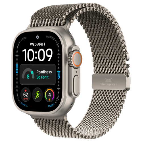 Apple Watch Ultra 4 49mm, Natural Titanium, Titanium Milanese Loop, M