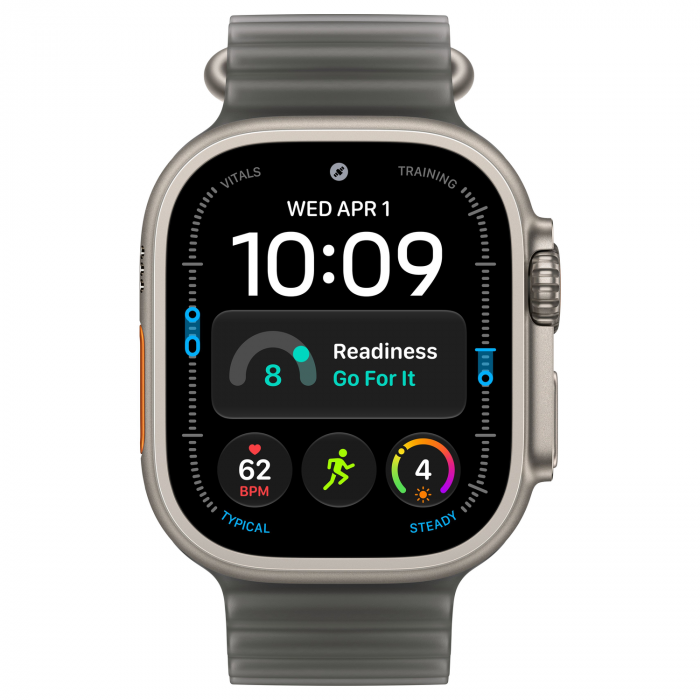 Apple Watch Ultra 4 49mm, Natural Titanium, Ocean Band Translucent Black