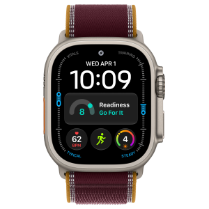 Apple Watch Ultra 4 49mm, Natural Titanium, Trail Loop Burgundy, S/M