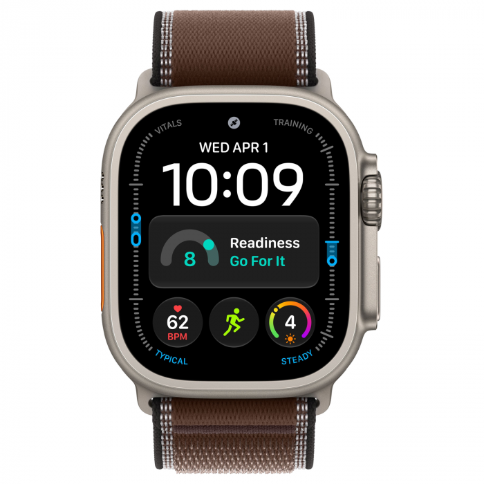 Apple Watch Ultra 4 49mm, Natural Titanium, Trail Loop Dark Umber, M/L