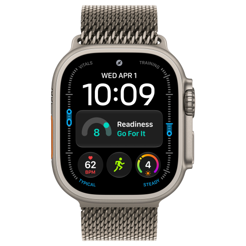 Apple Watch Ultra 4 49mm, Natural Titanium, Titanium Milanese Loop, M