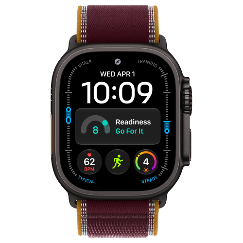 Apple Watch Ultra 4 49mm, Black Titanium, Trail Loop Burgundy, S/M