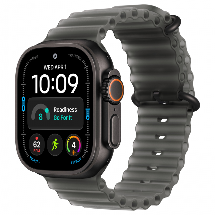 Apple Watch Ultra 4 49mm, Black Titanium, Ocean Band Translucent Black