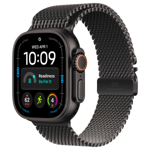 Apple Watch Ultra 4 49mm, Black Titanium, Titanium Milanese Loop, L