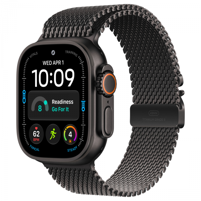 Apple Watch Ultra 4 49mm, Black Titanium, Titanium Milanese Loop, M