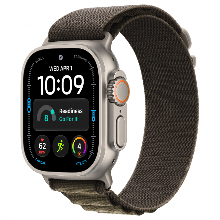 Apple Watch Ultra 4 49mm, Natural Titanium, Alpine Loop Dark Olive, M