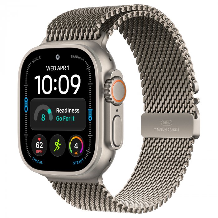 Apple Watch Ultra 4 49mm, Natural Titanium, Titanium Milanese Loop, L