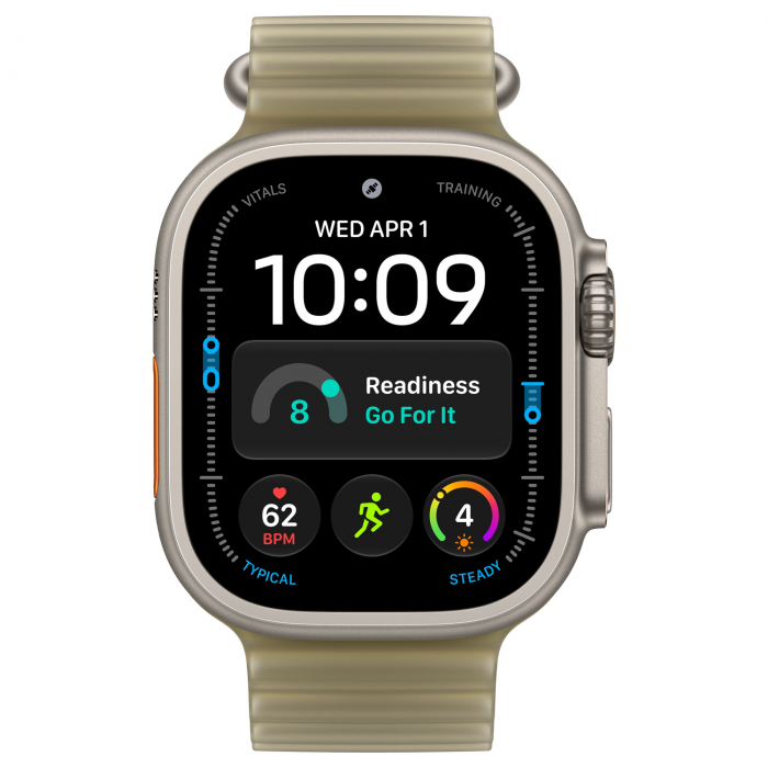 Apple Watch Ultra 4 49mm, Natural Titanium, Ocean Band Translucent Kelp
