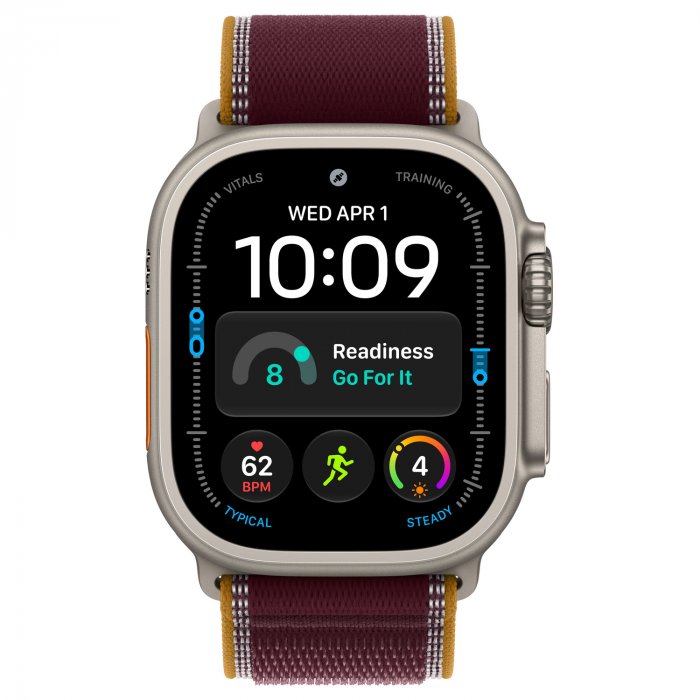 Apple Watch Ultra 4 49mm, Natural Titanium, Trail Loop Burgundy, S/M