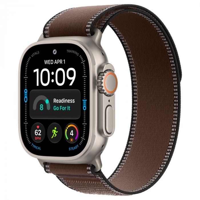 Apple Watch Ultra 4 49mm, Natural Titanium, Trail Loop Dark Umber, M/L